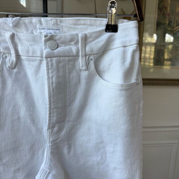 NWOT Good American High Rise Straight Raw Hem Jeans in W037 White $118 2 26 - Picture 3 of 9
